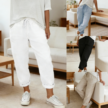 Pantalones casuales de algodón y lino para mujer