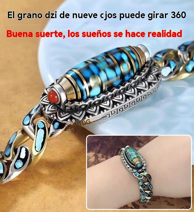 【Más vendido】Pulsera retro de plata 925, de seis cifras, turquesa, con mantras y cuentas transferibles