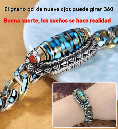 【Más vendido】Pulsera retro de plata 925, de seis cifras, turquesa, con mantras y cuentas transferibles