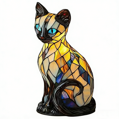 Lámpara de mesa con forma de gato, lámpara de noche retro fabricada en resina de colores, con temática de gatos