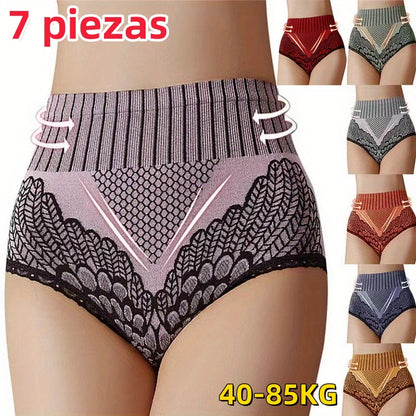 【7piezas】[40-85kg]Bragas con control de barriga de cintura alta para mujer