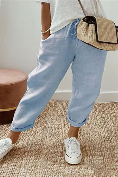 Pantalones casuales de algodón y lino para mujer
