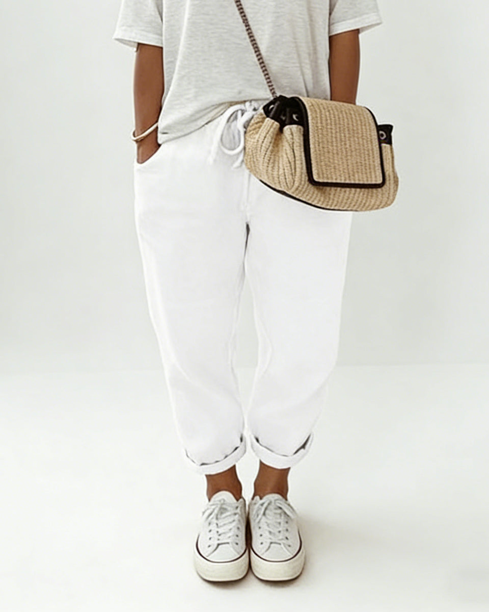 Pantalones casuales de algodón y lino para mujer