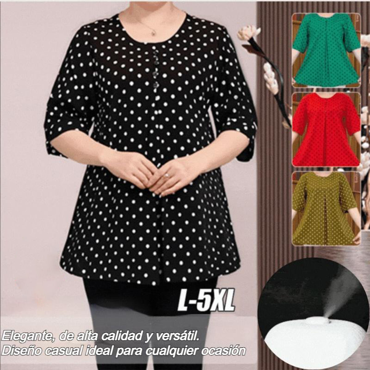【Oferta por tiempo limitado】【L-5XL】Nueva camisa de mujer con estampado de lunares primavera/verano 2026