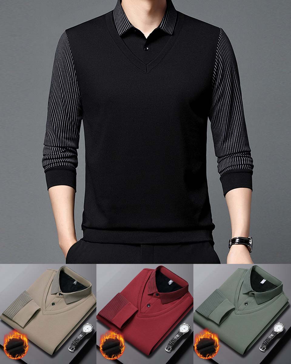 【M-4XL】Camiseta Polo de Falsa Dos Piezas para Hombre – Diseño a Rayas, Elegante y Versátil