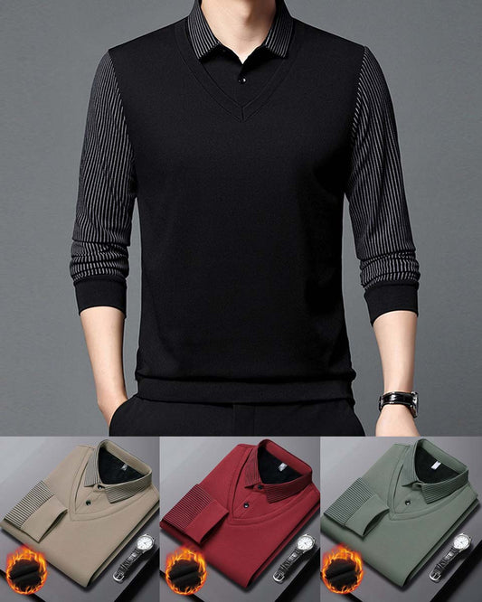 【M-4XL】Camiseta Polo de Falsa Dos Piezas para Hombre – Diseño a Rayas, Elegante y Versátil