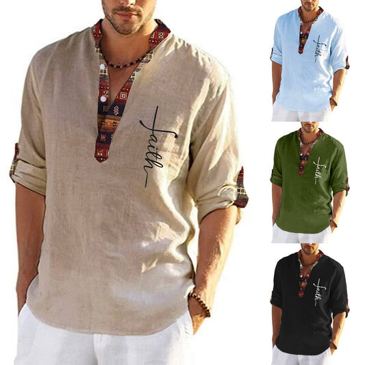 T-shirt pentru bărbați, de marime mare, din bumbac, cămăși cu decolteu în V_4046146