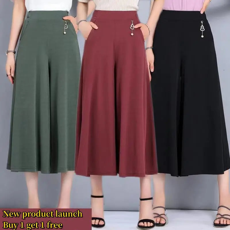 ❤️❤️【M-5XL】2026 Pantaloni noi de dama de vară picioare late mătase de gheață până la glezne