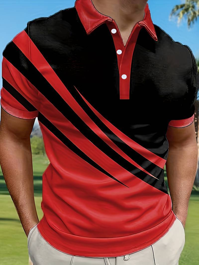 【S-6XL】 Nueva camiseta polo de hombre de verano con estampado a rayas en 3D