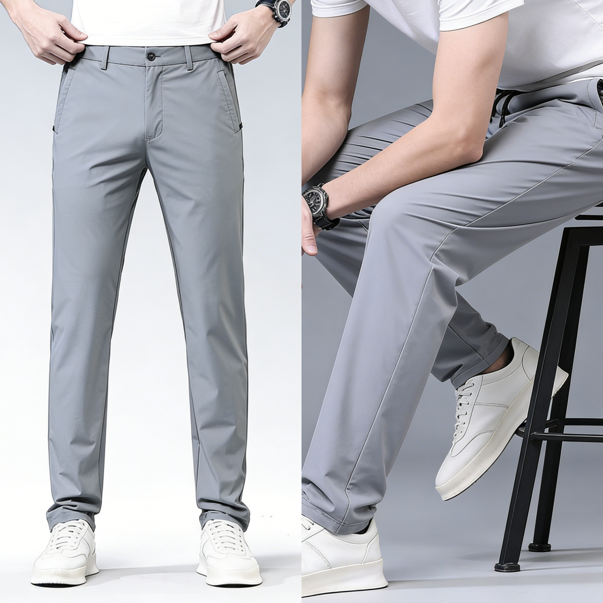 Pantalón masculino nuevo de seda elástica Ice para primavera y verano