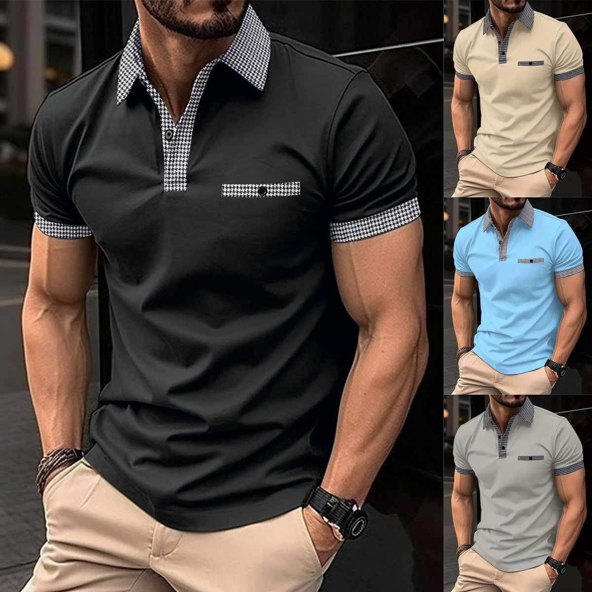 Promocja na 2025 rok【S-3XL】Letnia męska bluza polo z guzikami i blokiem kolorów_4058267