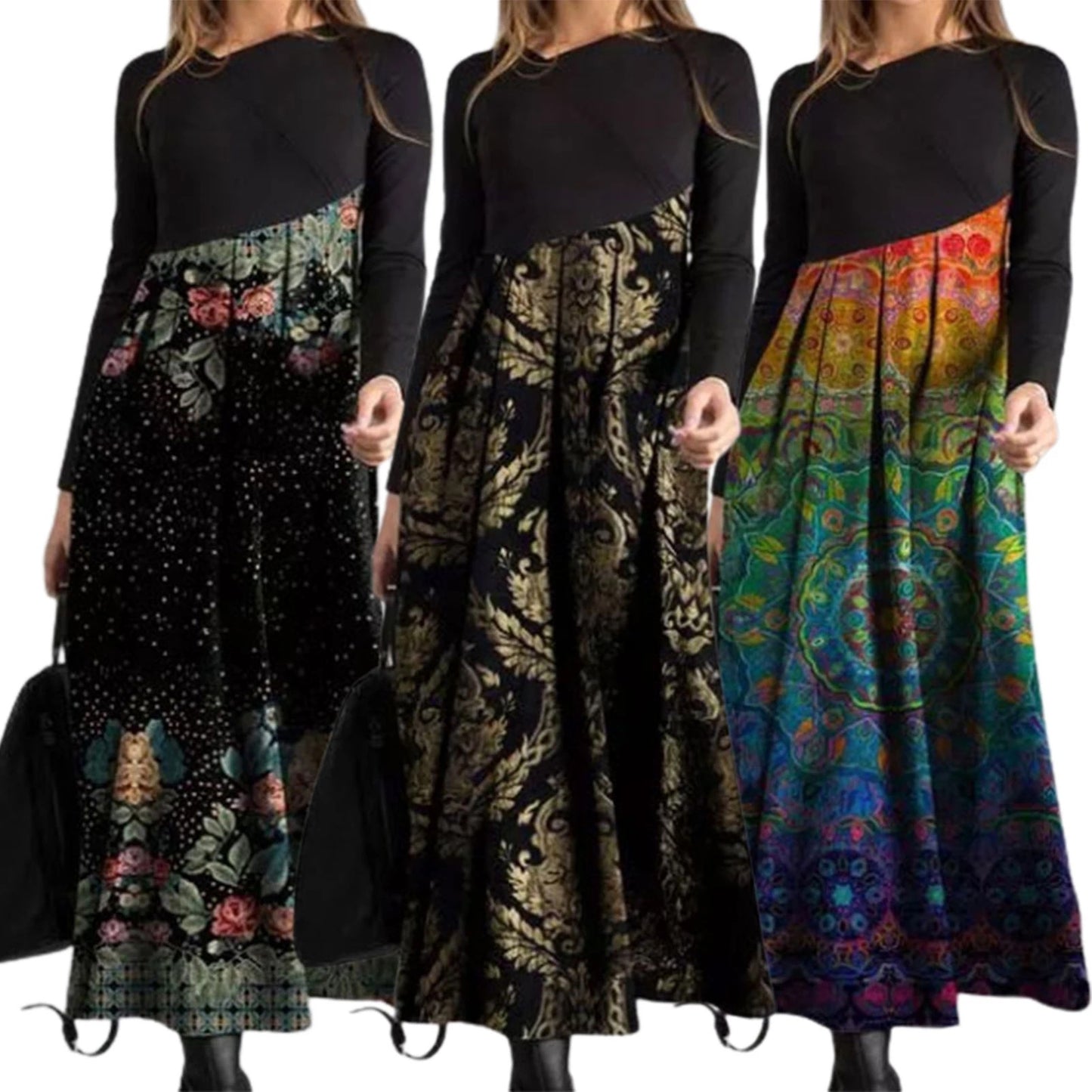 Nuevo vestido de otoño e invierno con cuello en V estampado-3834656