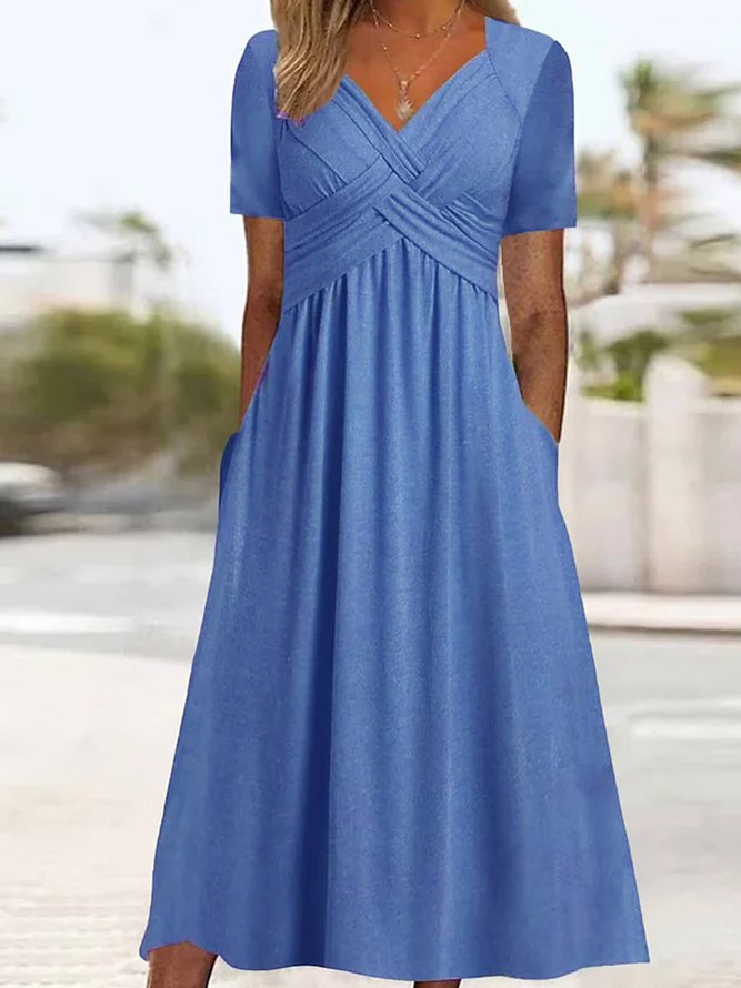 【S-3XL】2026 Vestido casual midi de color sólido Nuevo vestido suelto de manga corta de verano