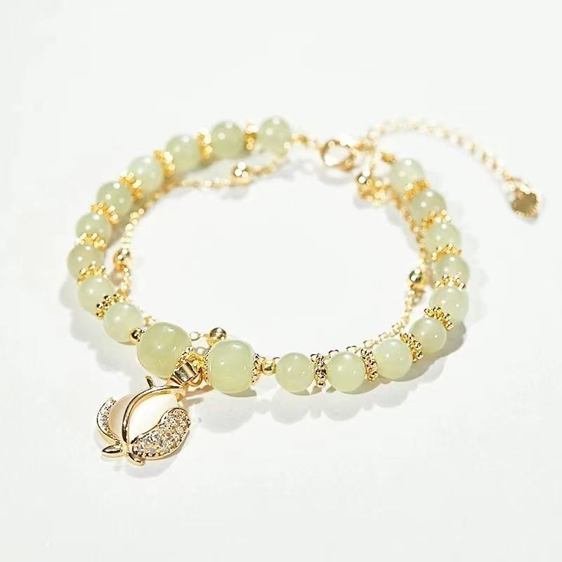 2 pulseras de oro de 14K con jade Hetiano-E