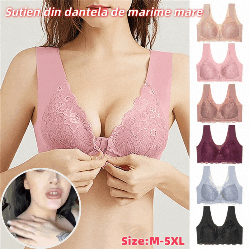 【3 piezas】Sujetador de talla grande con hebilla frontal, sexy, sin aro de acero, ropa interior con espalda hermosa