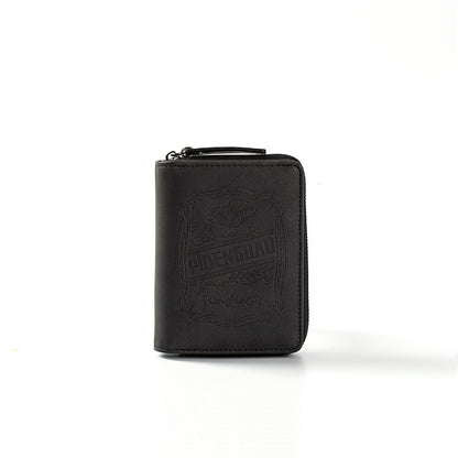 【Disponible en 4 colores】 Cartera de hombre de cuero genuino estilo retro, hecha a mano, con cremallera y ranura para varias tarjetas.
