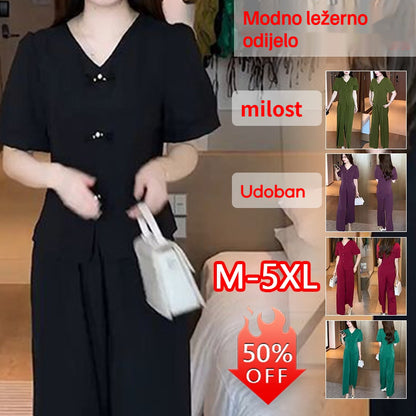 🌸50% popusta【M-5XL】🔥【Modna majica + široke hlače】Moderni set od ledeno svilenog materijala 2026.
