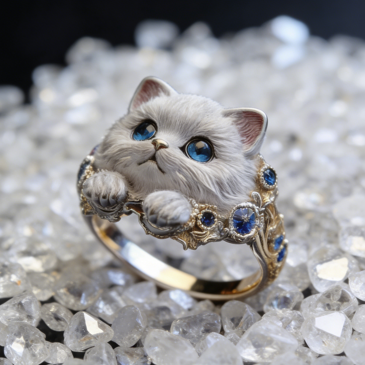 jednoduchý a elegantný prsteň s mačiatkom zo striebra 925 s diamantmi.