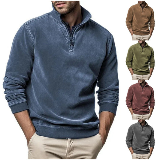 2024 nueva sudadera retro con media cremallera para hombre, versátil para negocios_3853394