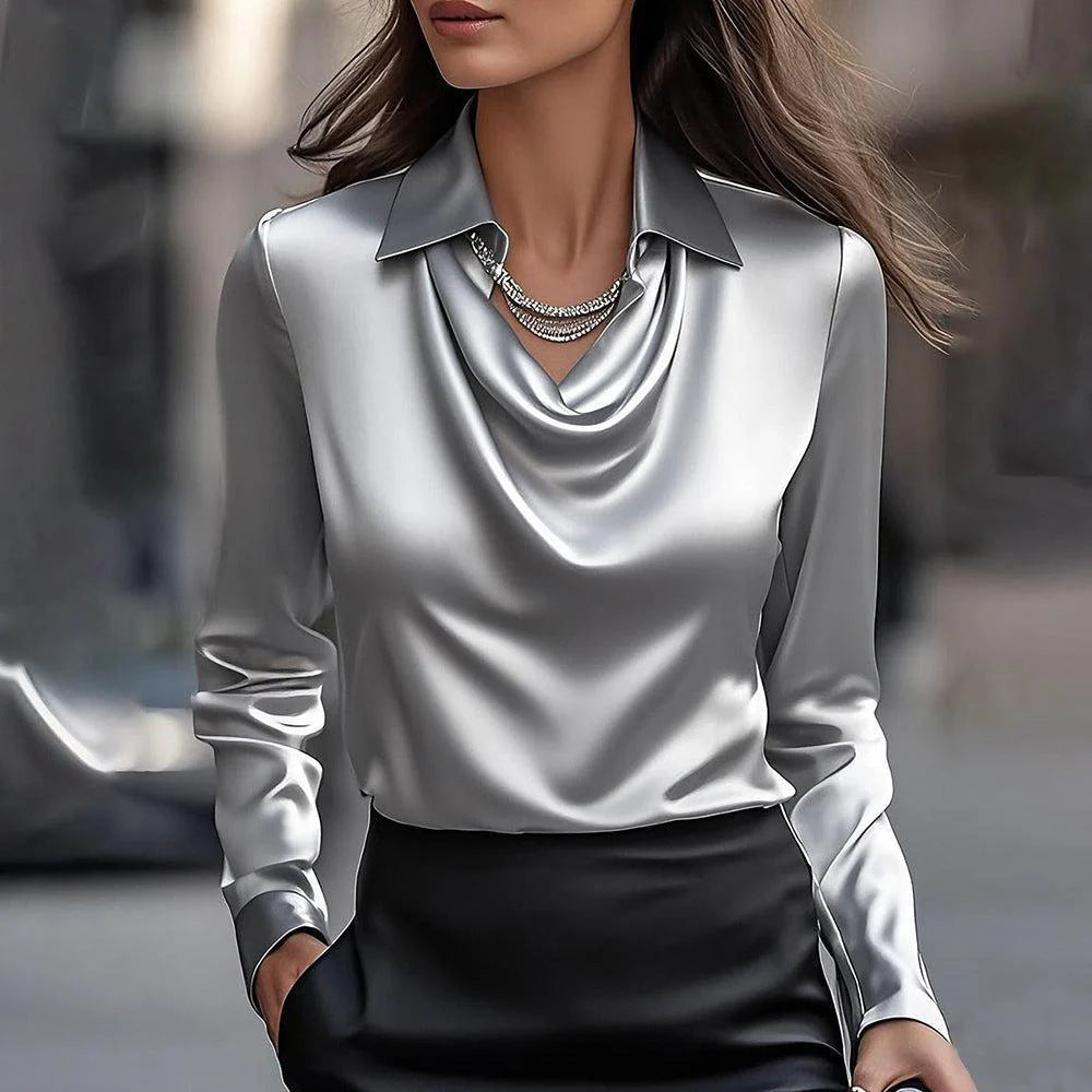 【40-100KG】Camisa de mujer con estampado y cuello en color liso
