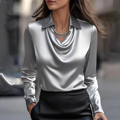 【40-100KG】Camisa de mujer con estampado y cuello en color liso