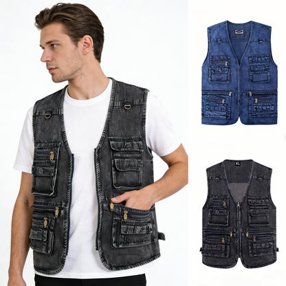 【XL-7XL】2026 Chaleco vaquero multibolsillos para hombr