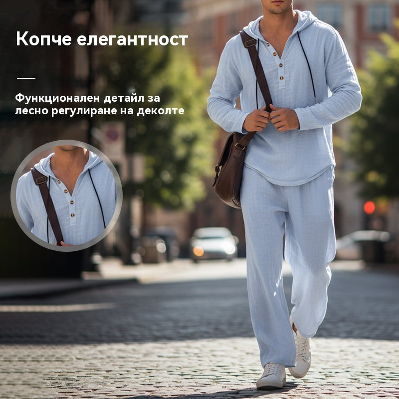 ZĽAVA 50%- Pánsky dvojdielny set - voľný top a nohavice s kapucňou -Platba na dobierku