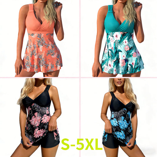 Conjunto de baño para mujer plus size con estampado, espalda descubierta y secado rápido