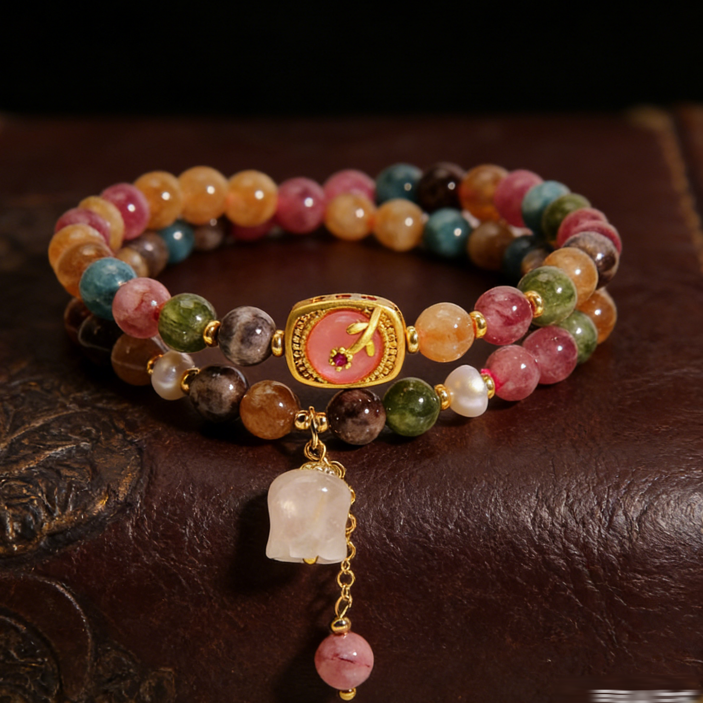 Pulsera de turmalina natural colorida