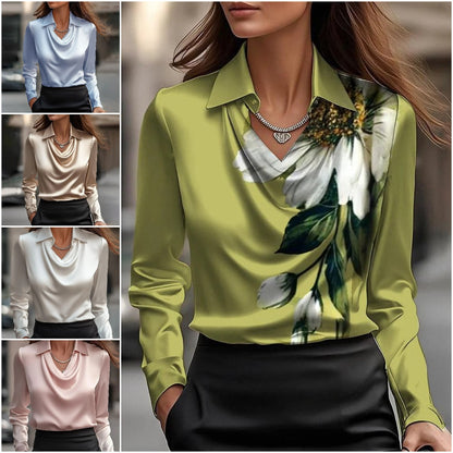 【40-100KG】Camisa de mujer con estampado y cuello en color liso
