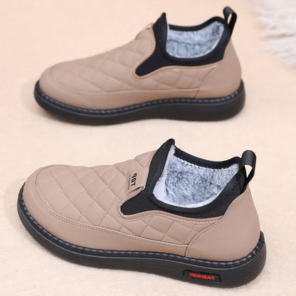 【36-41】 2024 nuevos zapatos de invierno impermeables de cuero de algodón más terciopelo y engrosamiento para mantener el calor y botas planas antideslizantes de un solo pie 3855736
