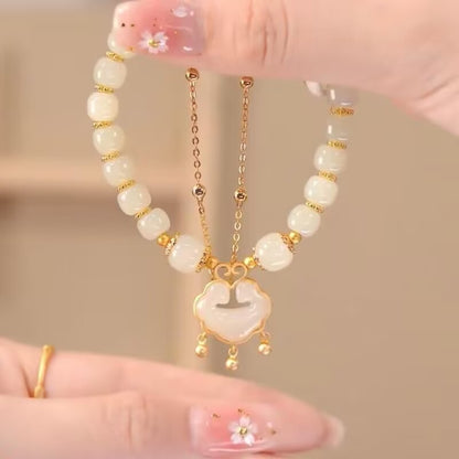 【Descuento】Nueva pulsera de jade hetiano en oro de 14 quilates