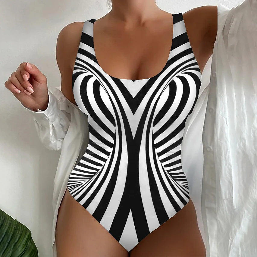 【S~6XL】Sexy rayas traje de baño de una sola pieza