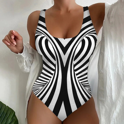 【S~6XL】Sexy rayas traje de baño de una sola pieza