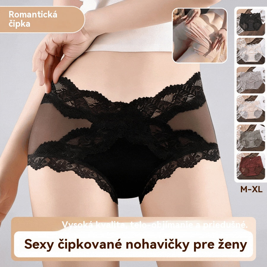 (6 kusov) Čipkované nohavičky s vysokým pásom, zvýraznia krivky vašich bokov: Okamžite dosiahnite zadok v tvare broskyne!