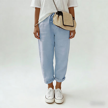 Pantalones casuales de algodón y lino para mujer