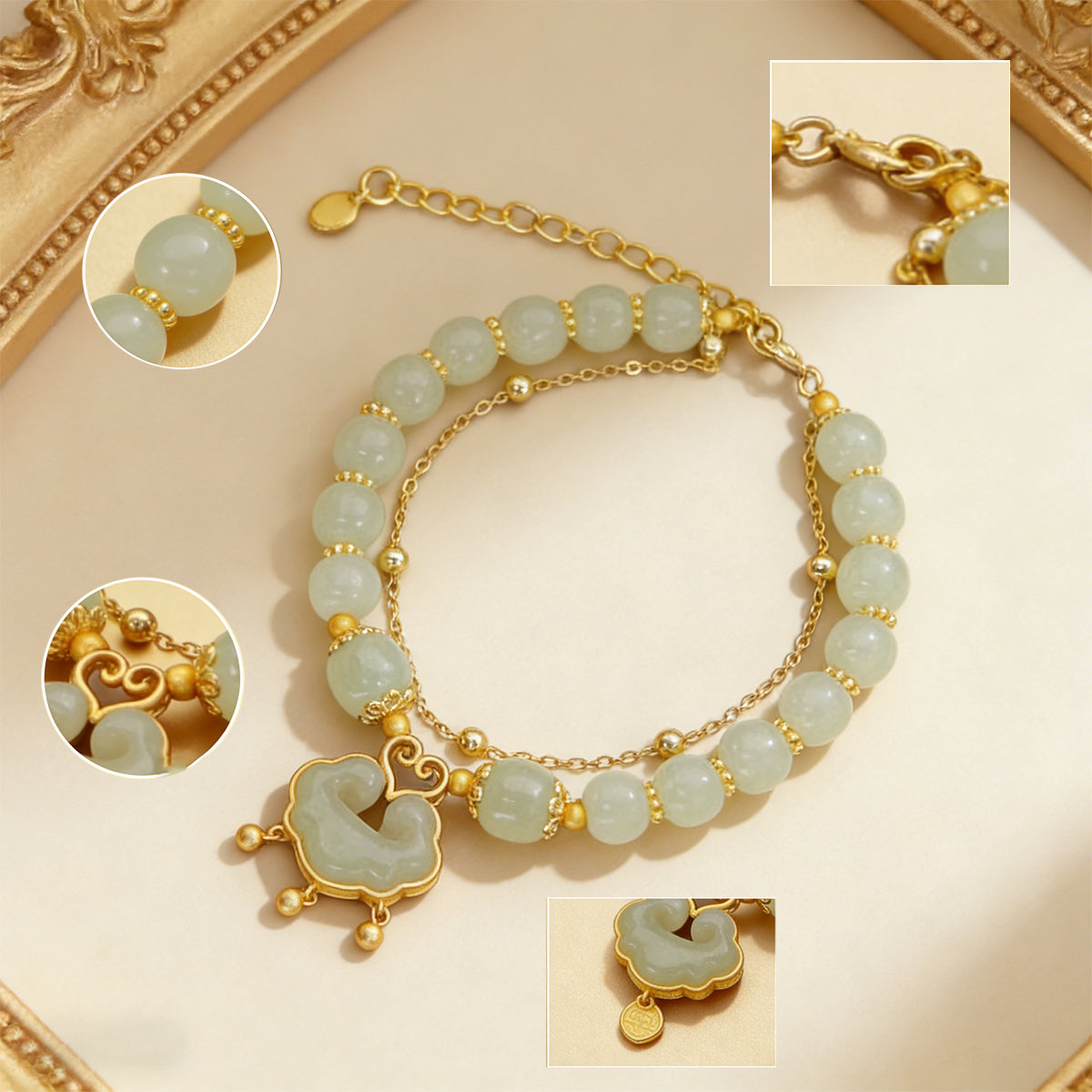 【Descuento】Nueva pulsera de jade hetiano en oro de 14 quilates