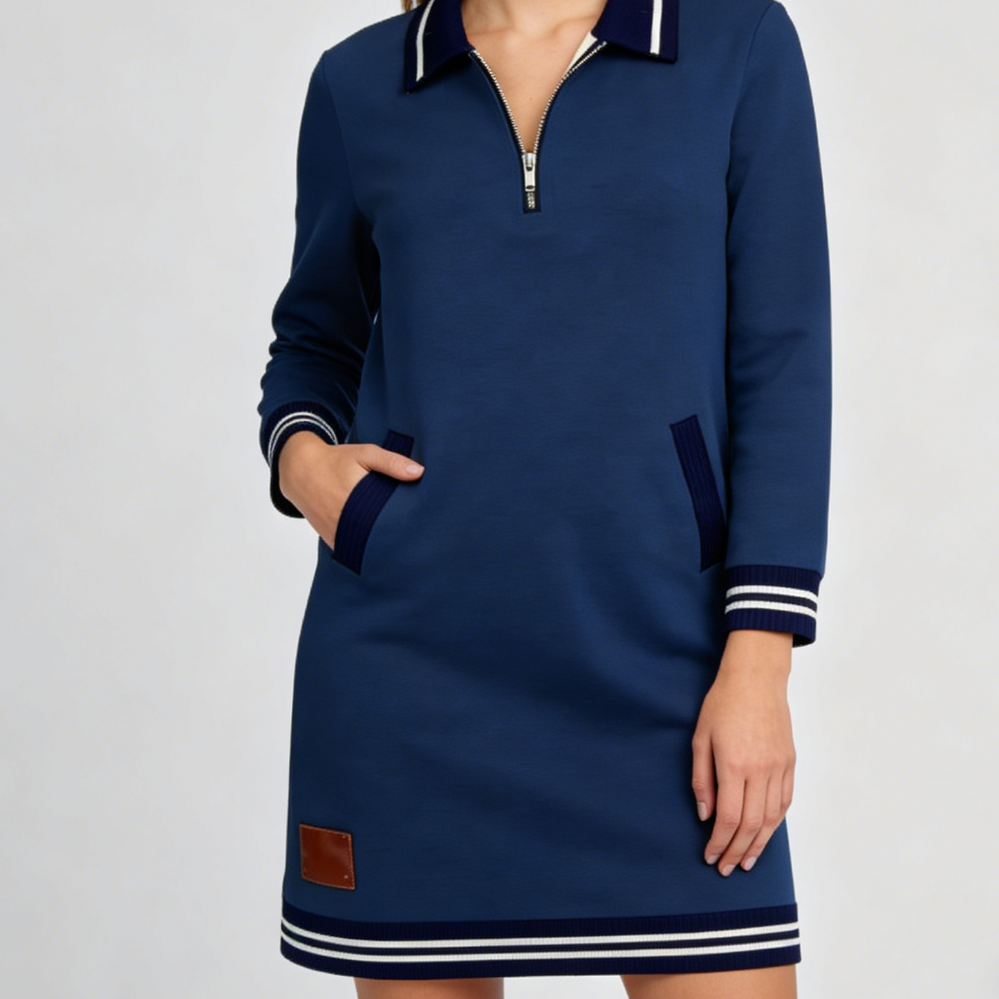 【40-100 kg】Nuevo conjunto casual de primavera, con cremallera, cuello, mangas largas y bolsillos con bloques de color.