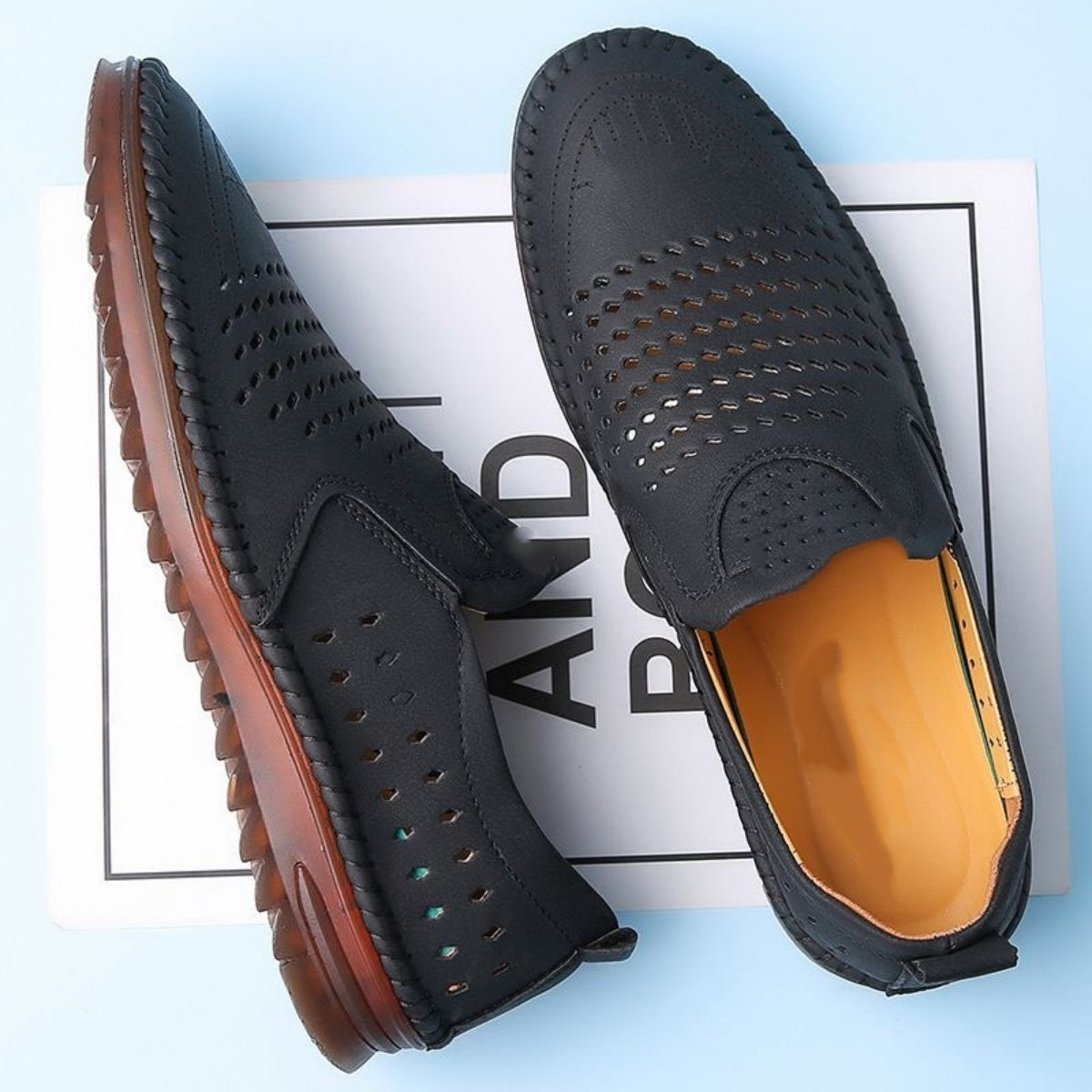 2026 Zapatos casuales transpirables con agujeros, cuero genuino hecho a mano, suela suave, antideslizantes