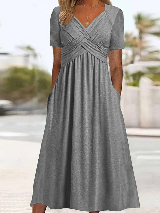 【S-3XL】2026 Vestido casual midi de color sólido Nuevo vestido suelto de manga corta de verano