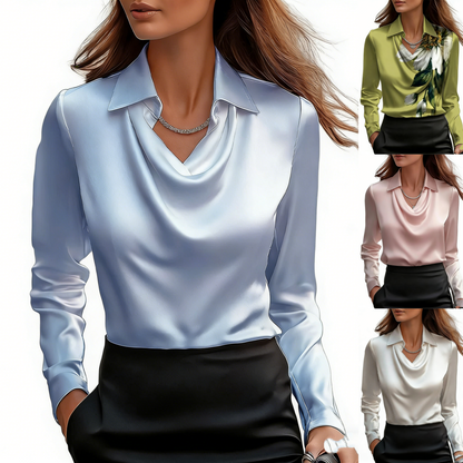 【40-100KG】Camisa de mujer con estampado y cuello en color liso