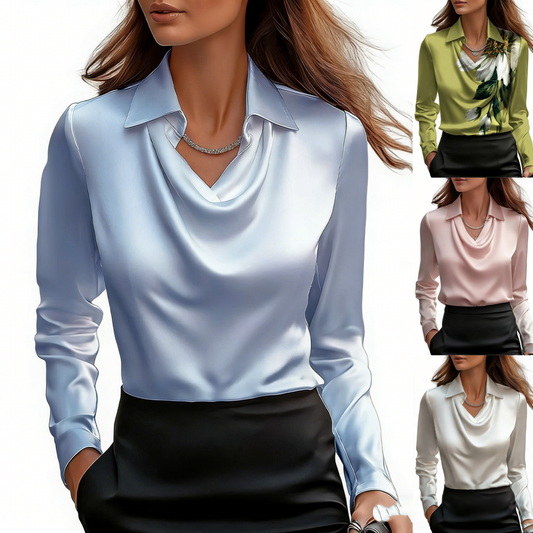 【40-100KG】Camisa de mujer con estampado y cuello en color liso