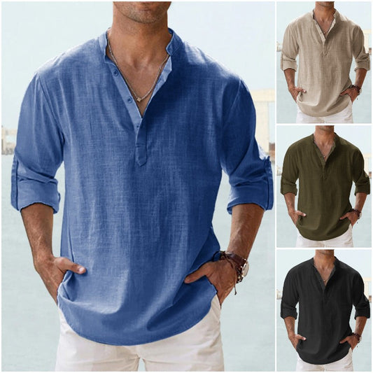 【S-5XL】Camisa de manga larga para hombre, material de algodón y lino.