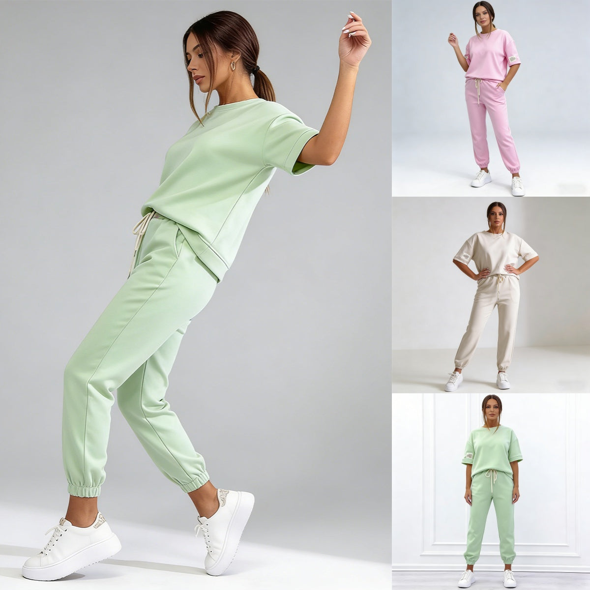 Conjunto casual de top y pantalón liso para mujer