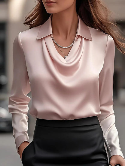 [Novedad de primavera] Camisa de seda de color liso para mujer