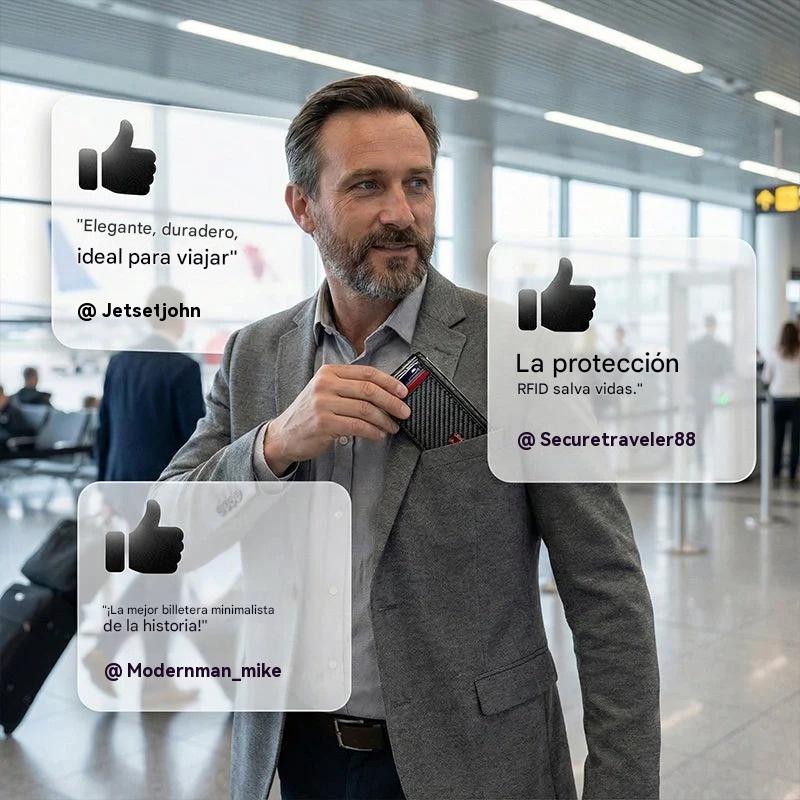 【Descuento por tiempo limitado】Imprescindible para hombres，Cartera minimalista para hombre con función de protección RFID