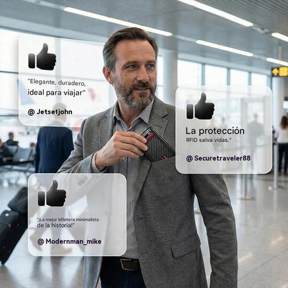 【Descuento por tiempo limitado】Imprescindible para hombres，Cartera minimalista para hombre con función de protección RFID