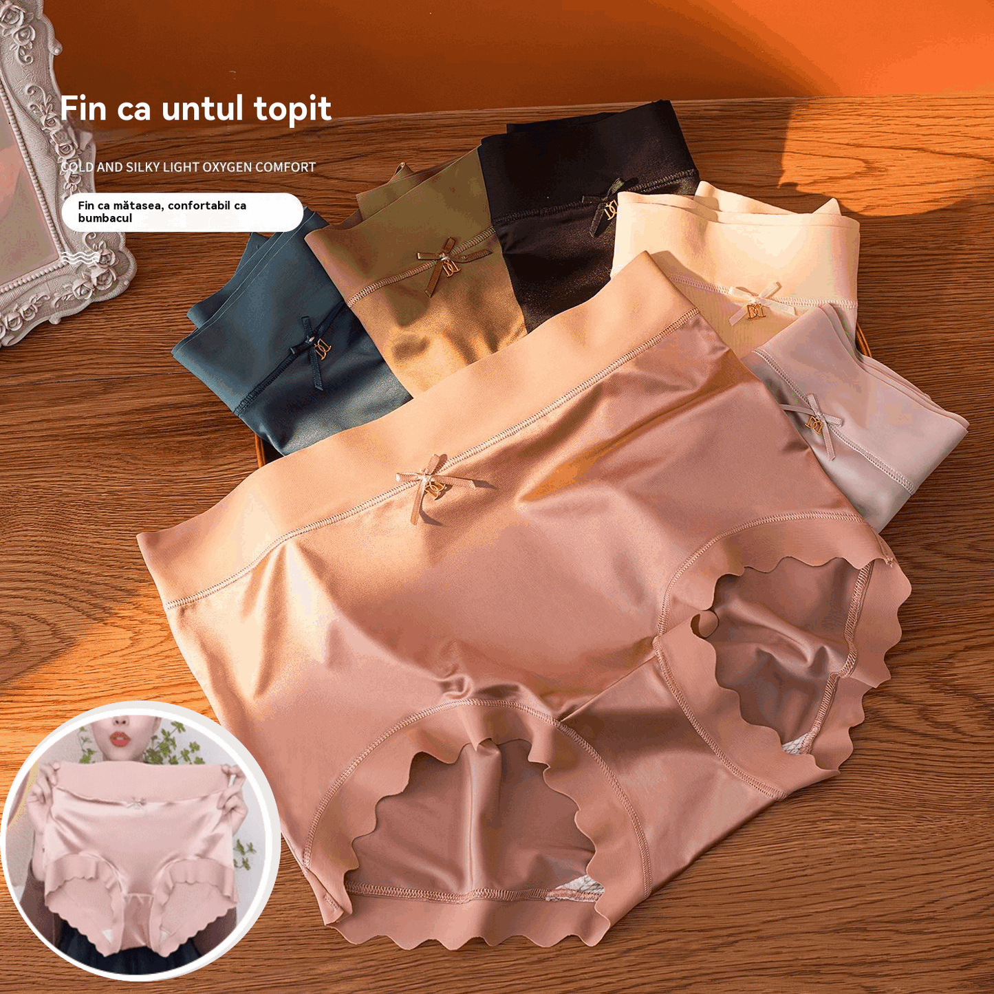 【40-75kg】【Paquete de 3 piezas】 Ropa interior de satén de seda suave, transpirable y elegante