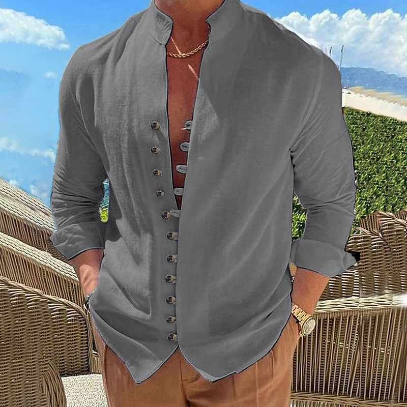【S-3XL] Camisa de manga larga con botones para hombre_3991099