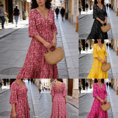 🔥【S-5XL】2026 Hot New Plus Size Vestido con cuello en V y cuello floral
